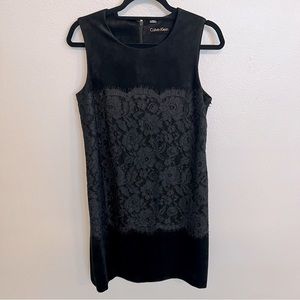 CALVIN KLEIN Black Faux Suede + Lace Mini Dress - 10 Hi!